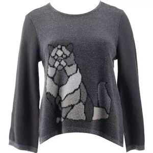 DG2 Diane Gilman Sweater Gray Cat Pullover - New